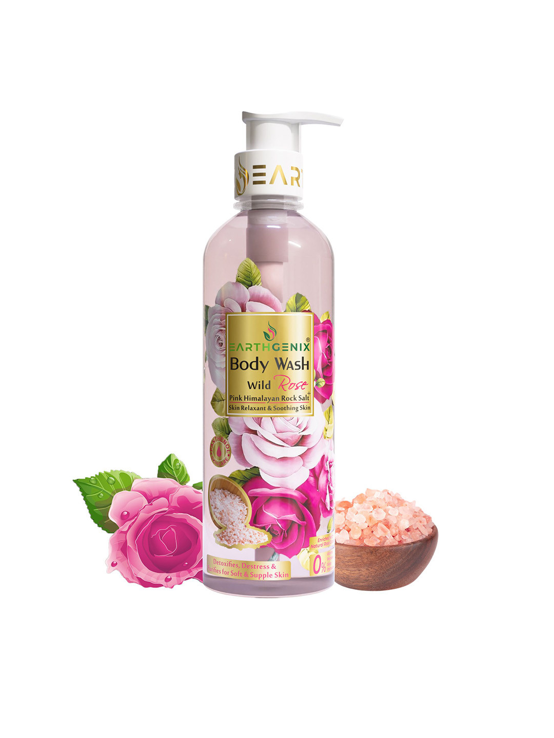 Earthgenix Wild Rose + Pink Himalayan Rock Salt Body Wash With Free Loofah- 500 ml
