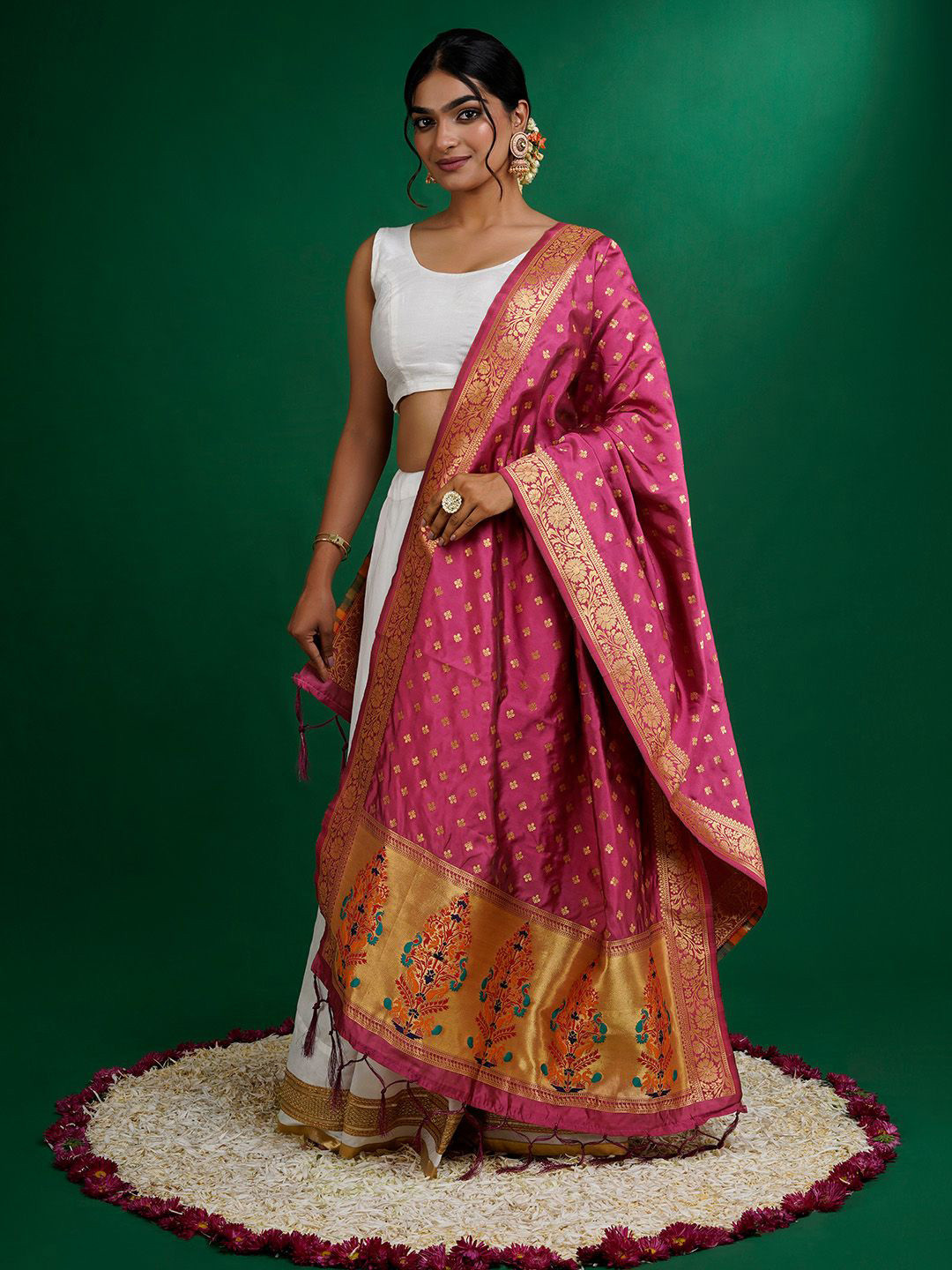 TEEJH Chandra Ethnic Motifs Woven Design Dupatta With Zari