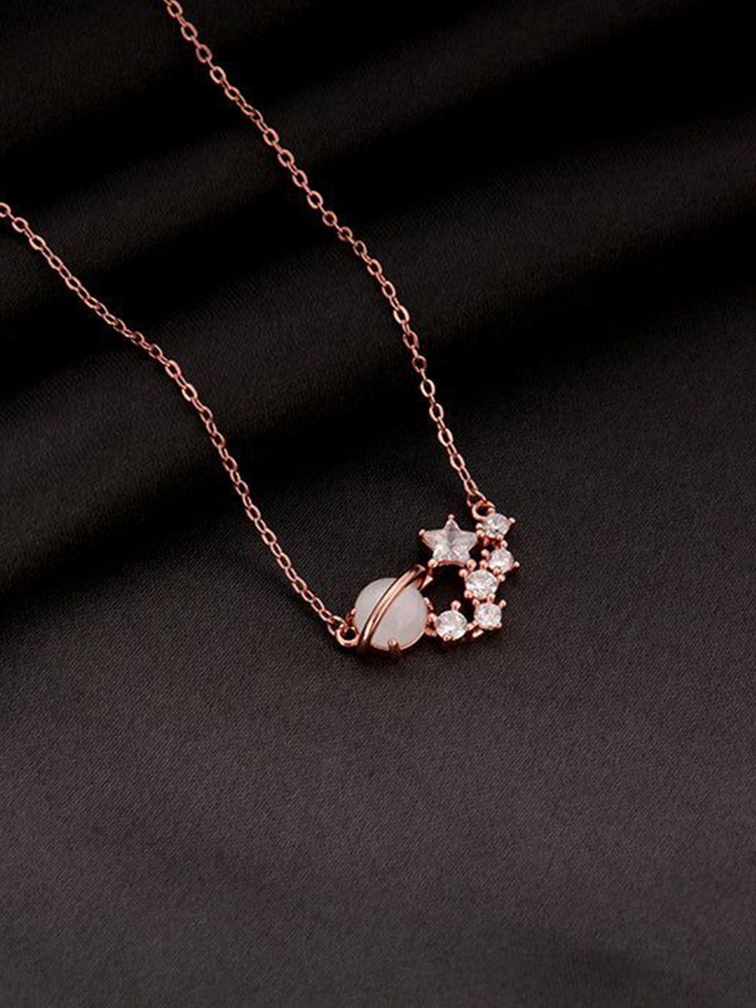 GIVA 92.5 Silver Rose Gold-Plated Cubic Zirconia Studded Celestial Swirl Jewellery Set