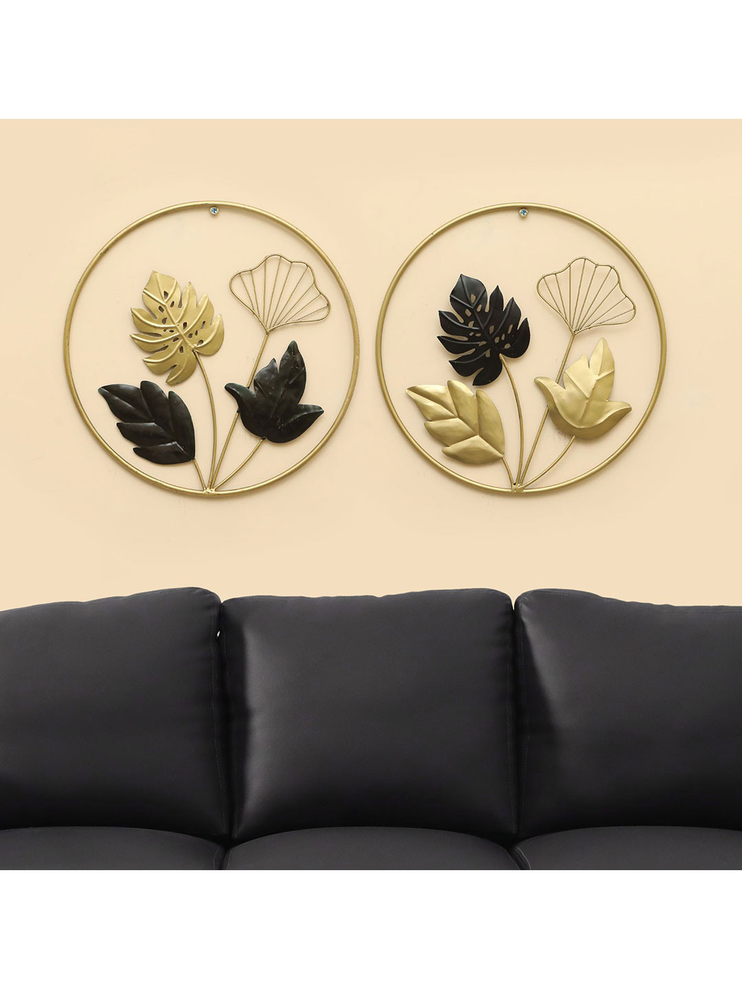 vedas Paul Leafs Metal Floral Matte Hanging Hall 2Pcs Wall Hangings-18In