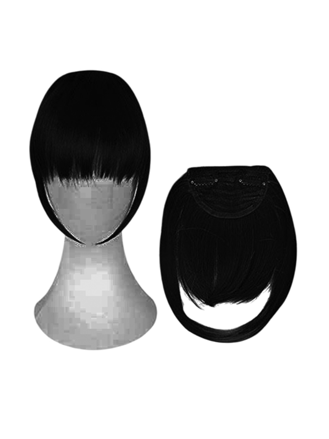CRIBE Clip-In Straight Scalp Topper Fringe Hair Extension - Black - 6 Inch
