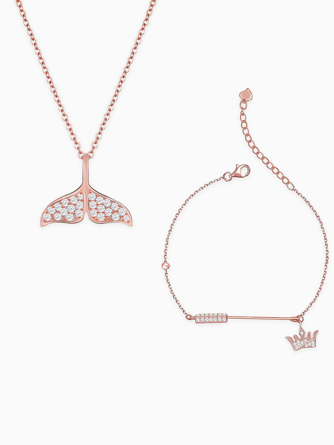 GIVA 925 Steling Silver Rose Gold Plated Cubic Zirconia Studded Dawn Of Love Jeweller Set