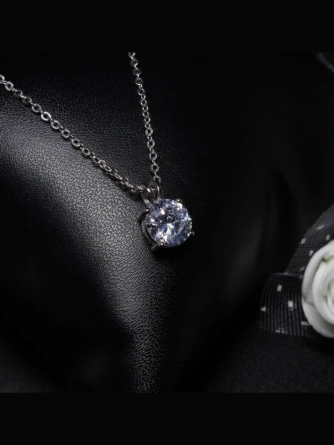 GIVA 925 Silver Plated CZ-Studded Classic Solitaire Pendant & Ring Jewellery Set