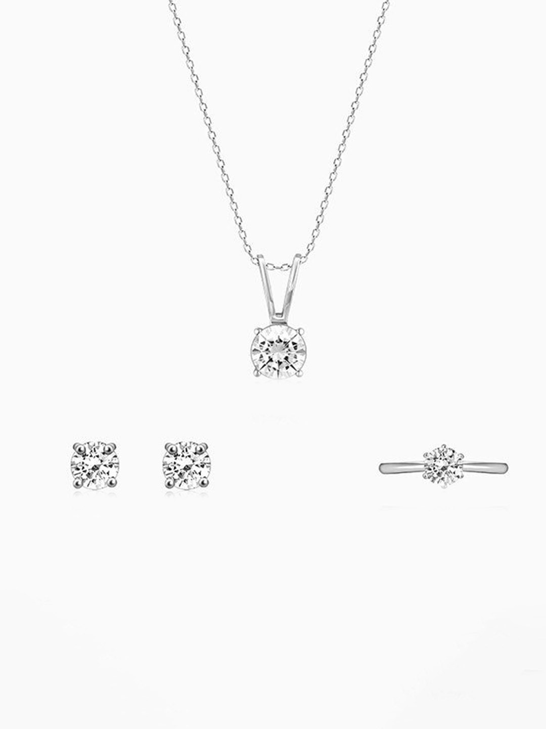 GIVA The Silver Zircon Classic Cubic Zirconia Studded Jewellery Set