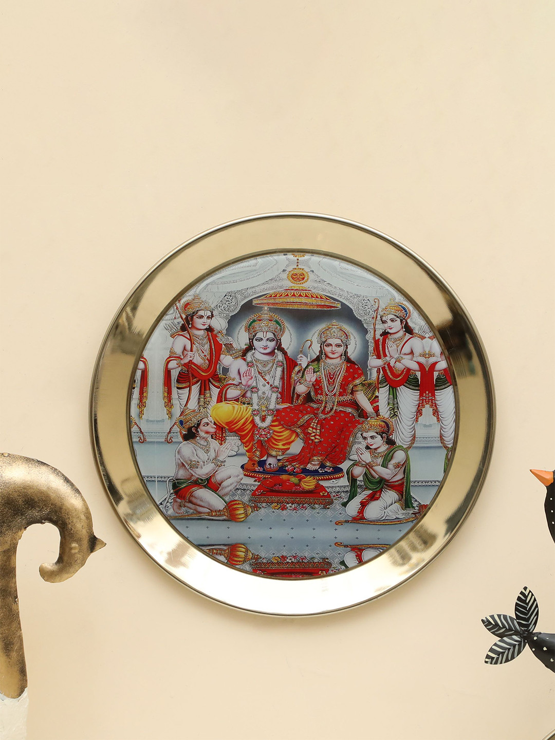 vedas Ram Darbar Metal Glossy Hanging Hall Wall Plates-13In