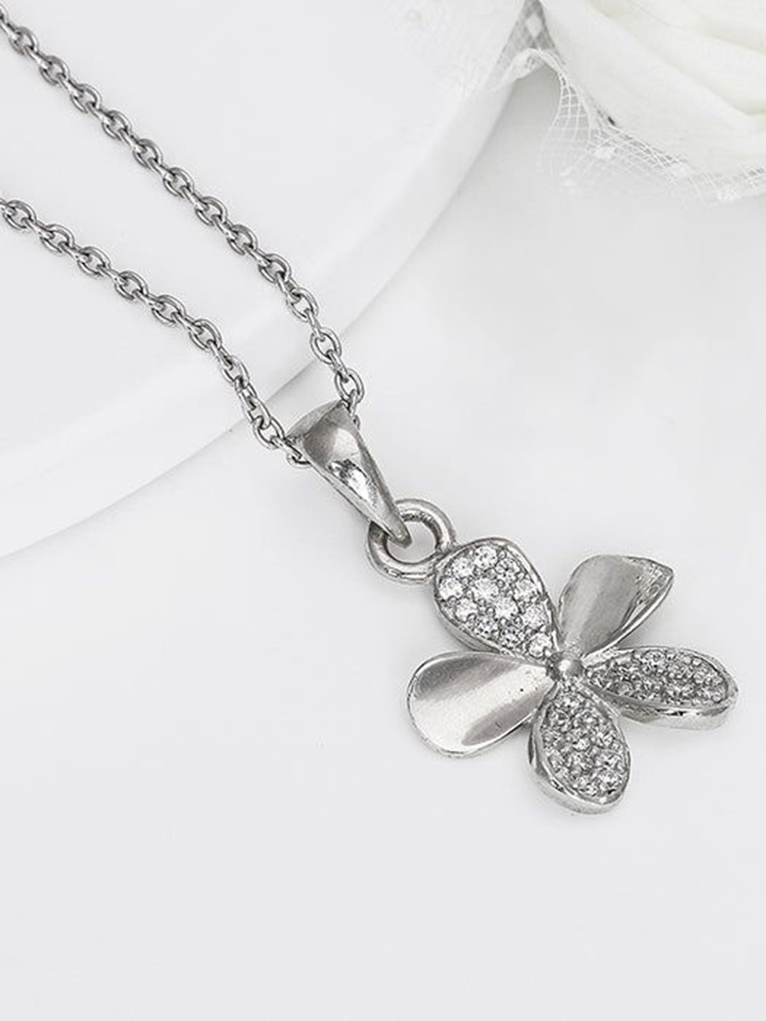 GIVA 925 Silver Rhodium-Plated Cubic Zirconia Studded Chic Flower Set