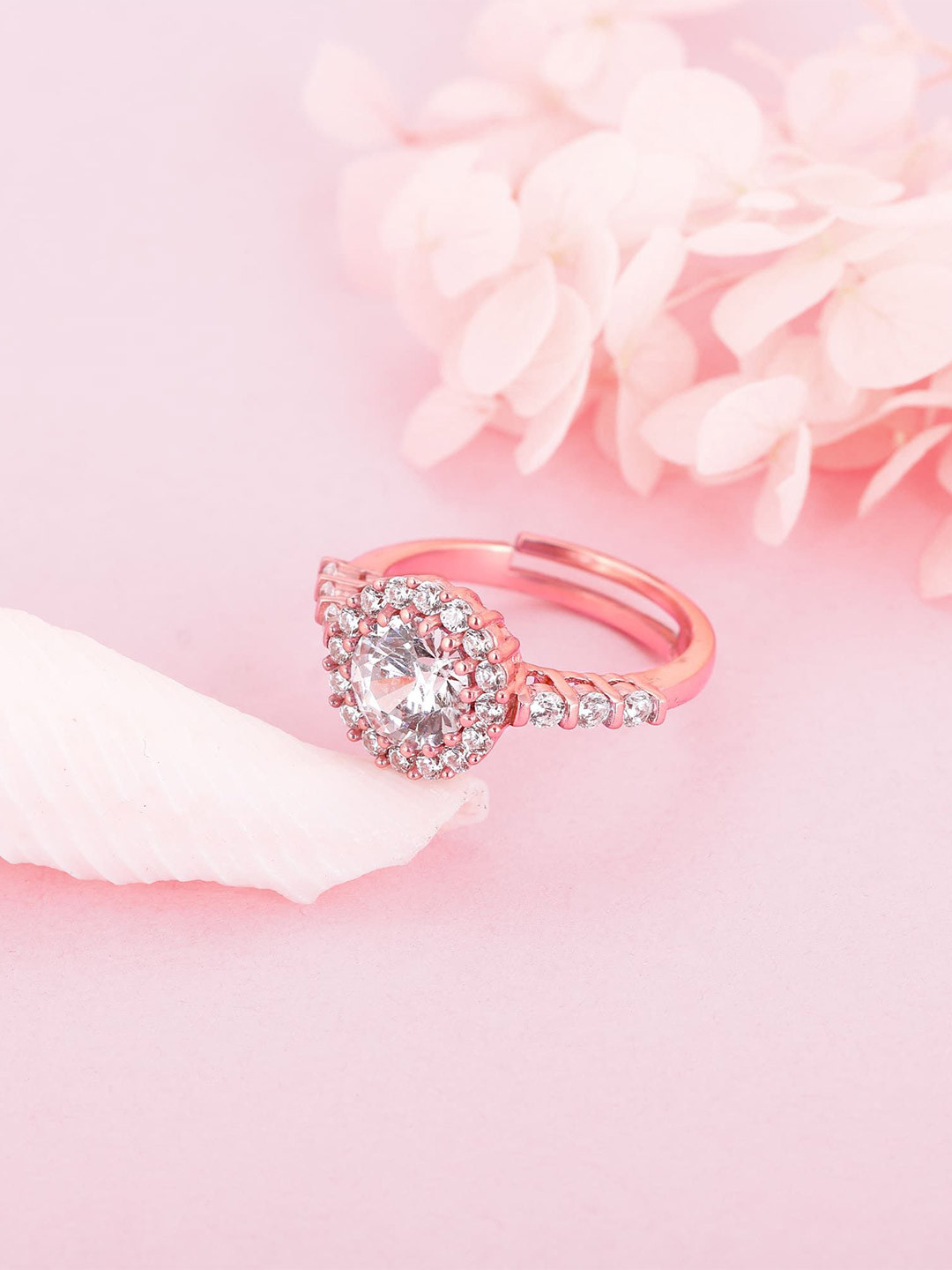 GIVA Rose Gold-Plated 925 Silver Cubic Zirconia Studded Floral Set Of Three Jewellery Set