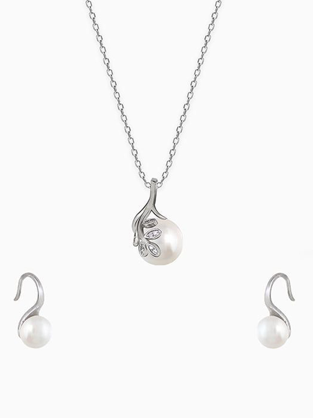 GIVA 92.5 Sterling Silver Rhodium-Plated Charming Pearls Set With Link Chain Jewellery Set