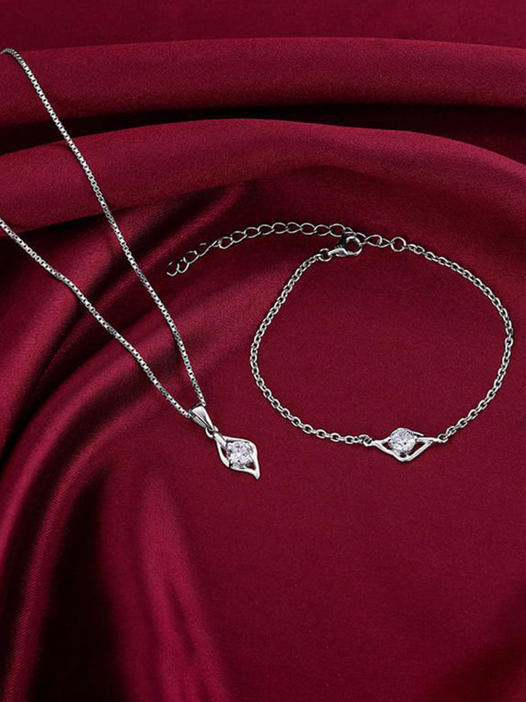 GIVA 925 Silver Cubic Zirconia Studded Falling Dew Set Of Two Jewellery Set