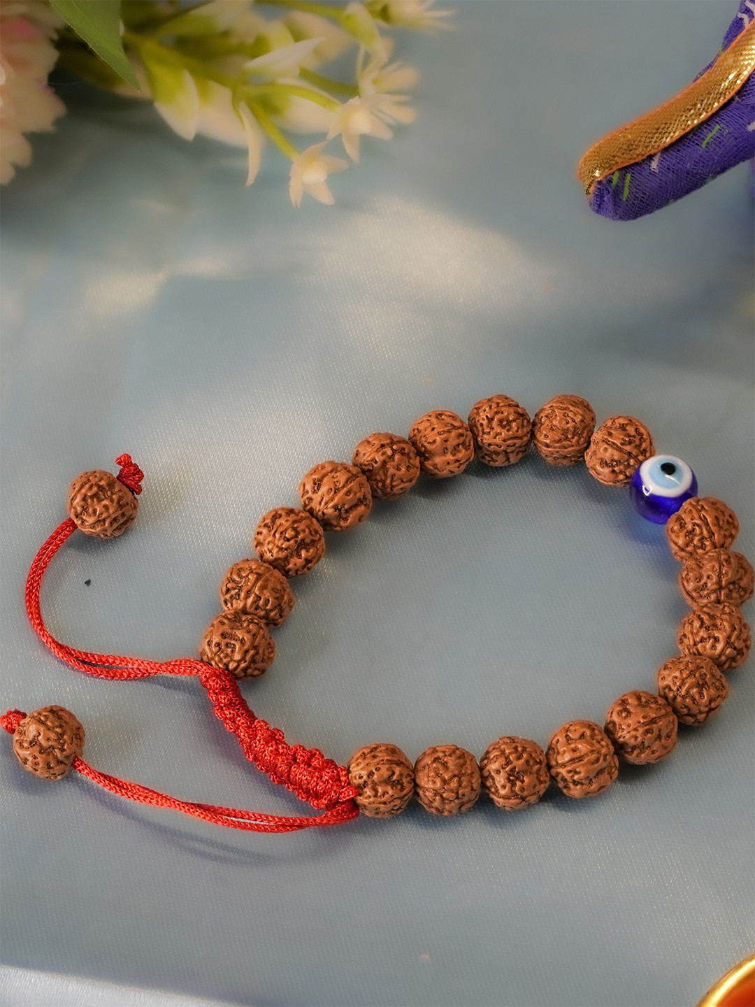 Japam Authentic 5 Mukhi Rudraksha Evil Eye Tie-up Band