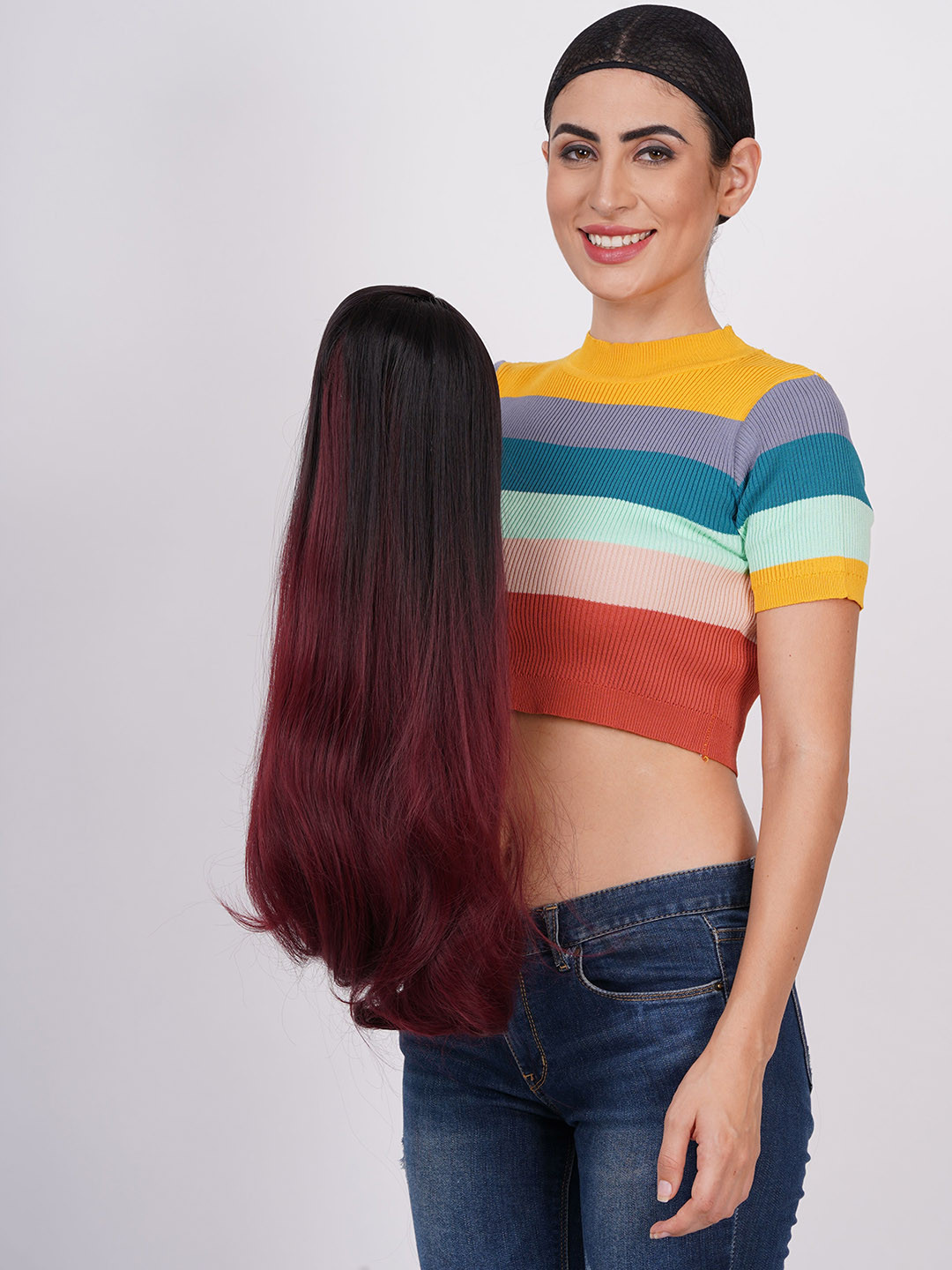 CRIBE Halo Straight Toupee Hair Extension - Brown & Red - 28 Inch