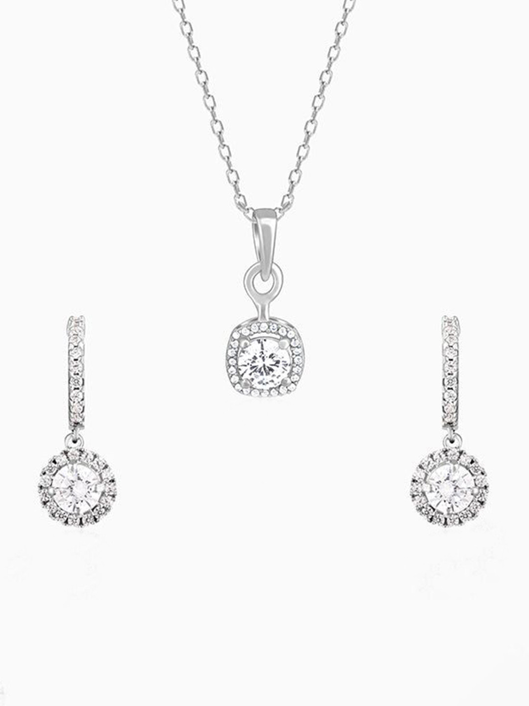 GIVA 925 Silver-Plated Cubic Zirconia Studded Twilight Solitaire Jewellery Set
