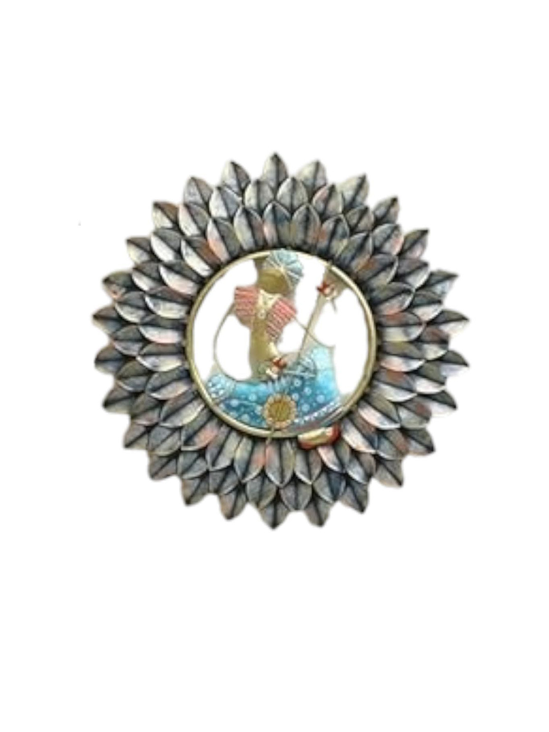 vedas Shaurya Musician Sitar Metal Glossy Hanging Hall Wall Hangings-24In