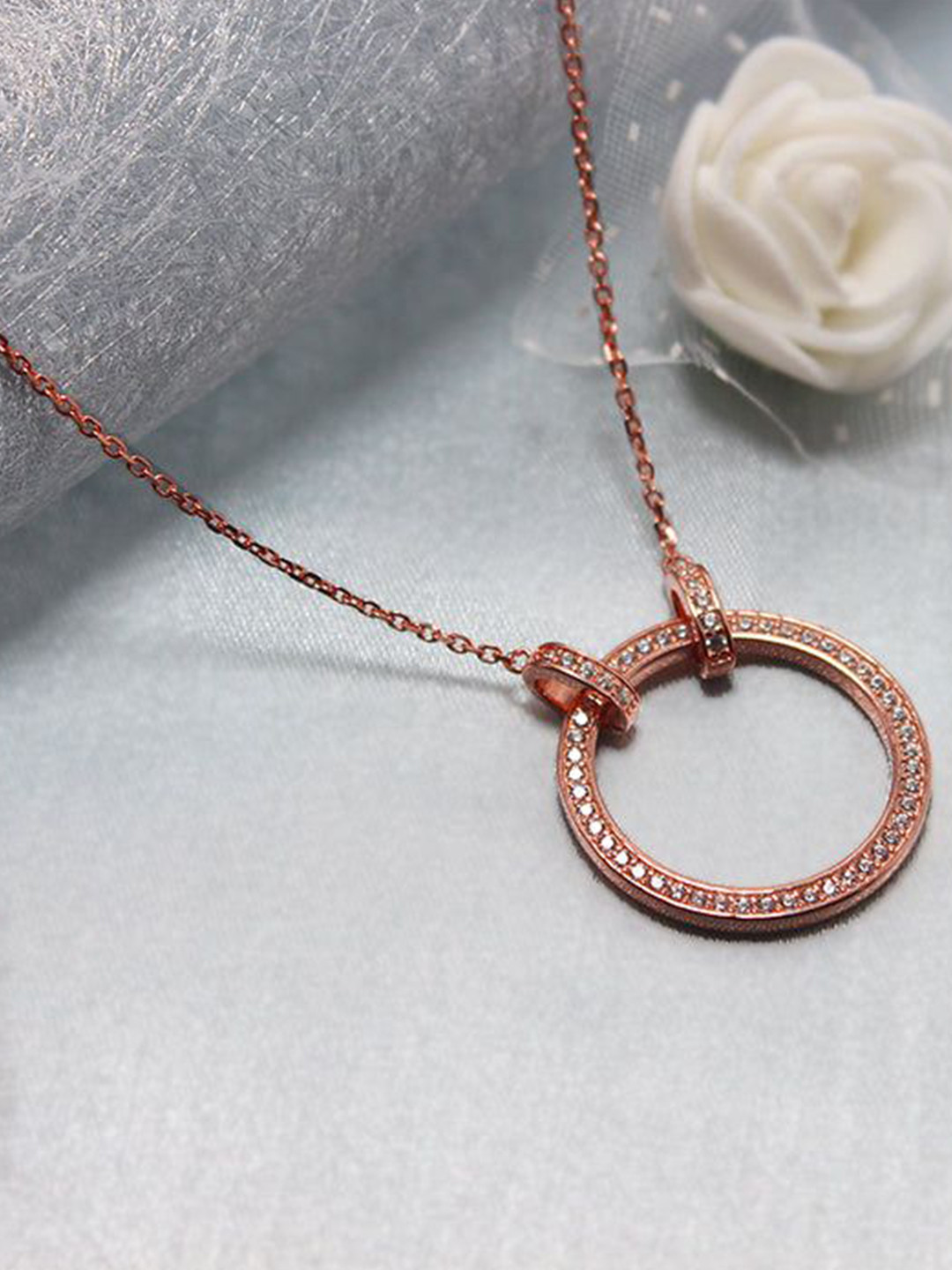 GIVA 925 Silver Rose Gold-Plated Cubic Zirconia Studded Love Lasts Forever Jewellery Set