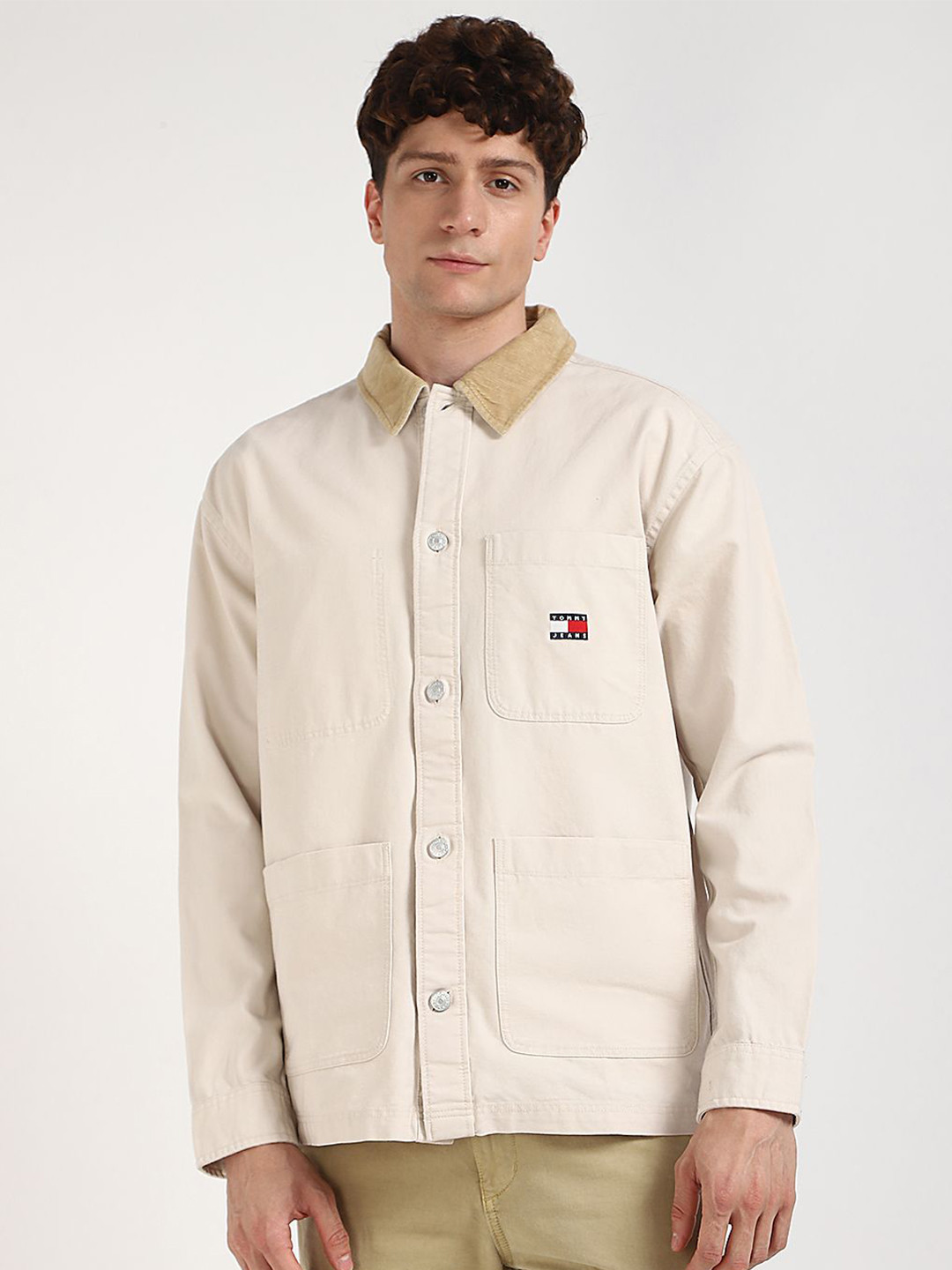 Tommy Hilfiger Men Solid Spread Collar Oversized Cotton Shacket
