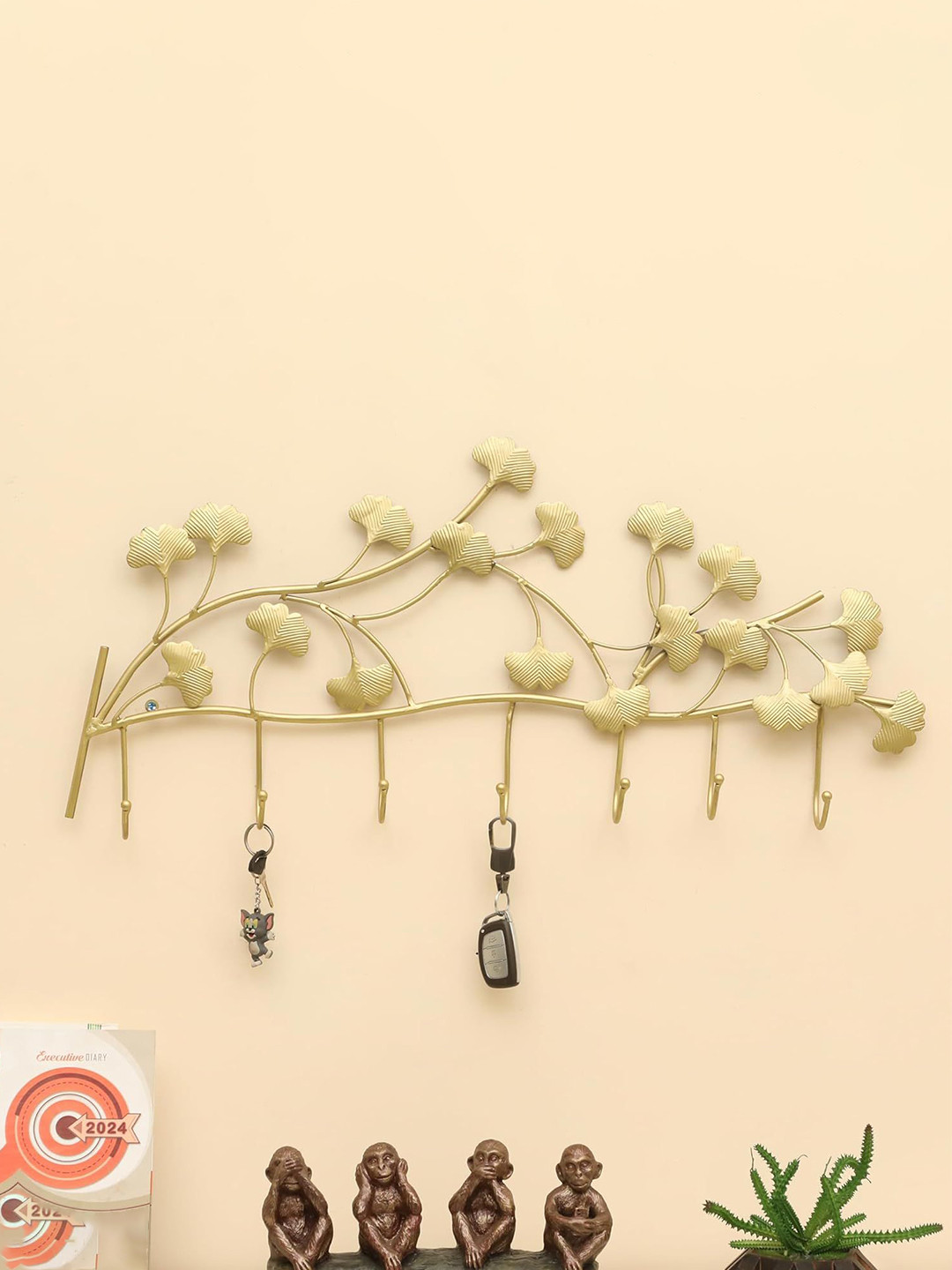 vedas Gold Toned Textured Metal W-Urvi Ginko Wall Key Holder