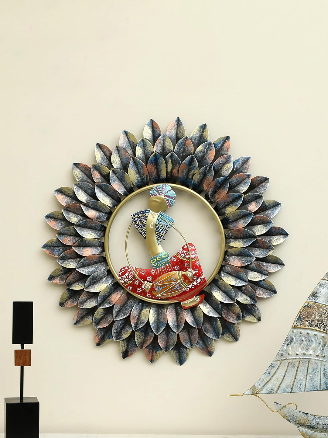 vedas Shaurya Musician Dhol Metal Glossy Hanging Hall Wall Hangings-24In