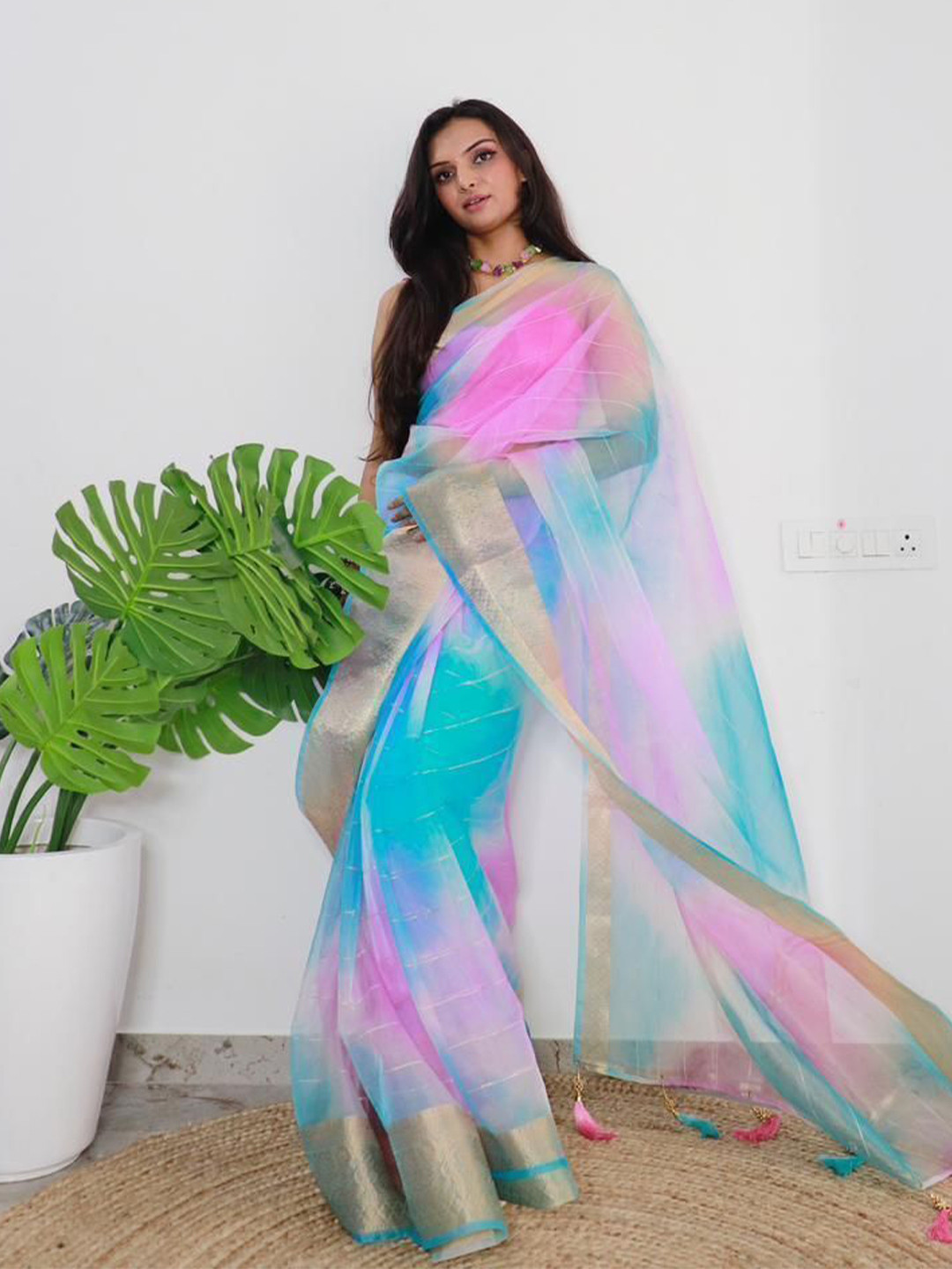 Upalksh Dyed Woven Design Zari Jute Silk Kota Holi Saree