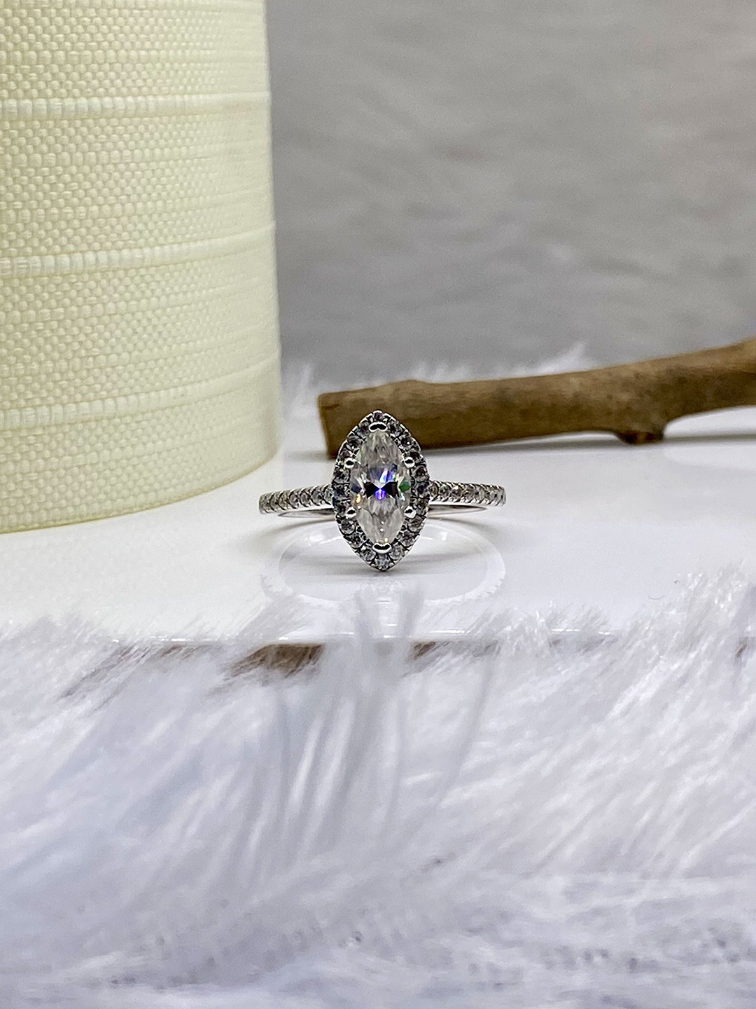 Cutiefy By Fiona diamonds Sterling Silver-Plated Moissanite-Studded Adjustable Finger Ring