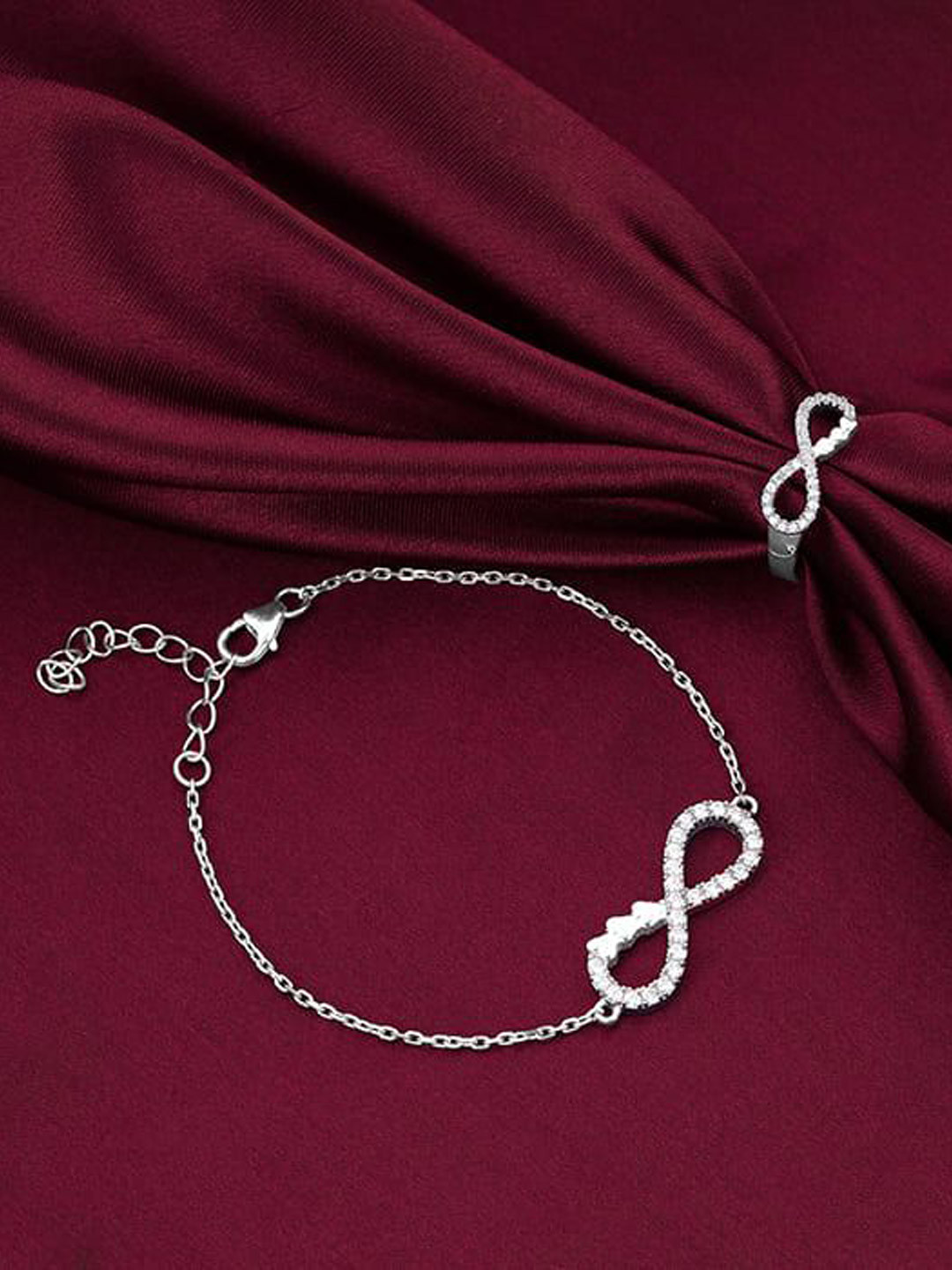 GIVA 92.5 Silver Cubic Zirconia Studded Infinity Heart Jewellery Set