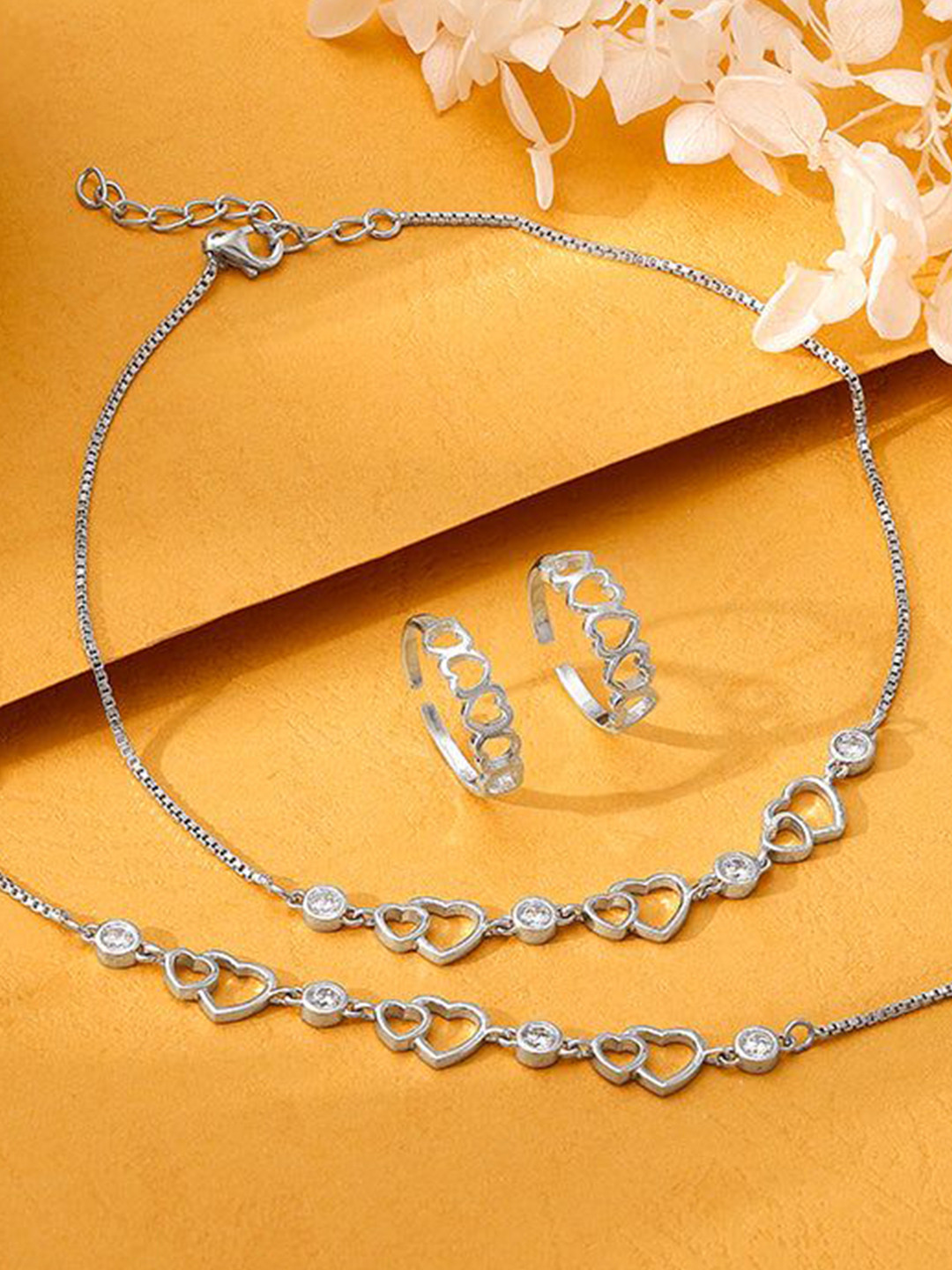 GIVA Cubic Zirconia Studded Silver Aparajita Jewellery Set