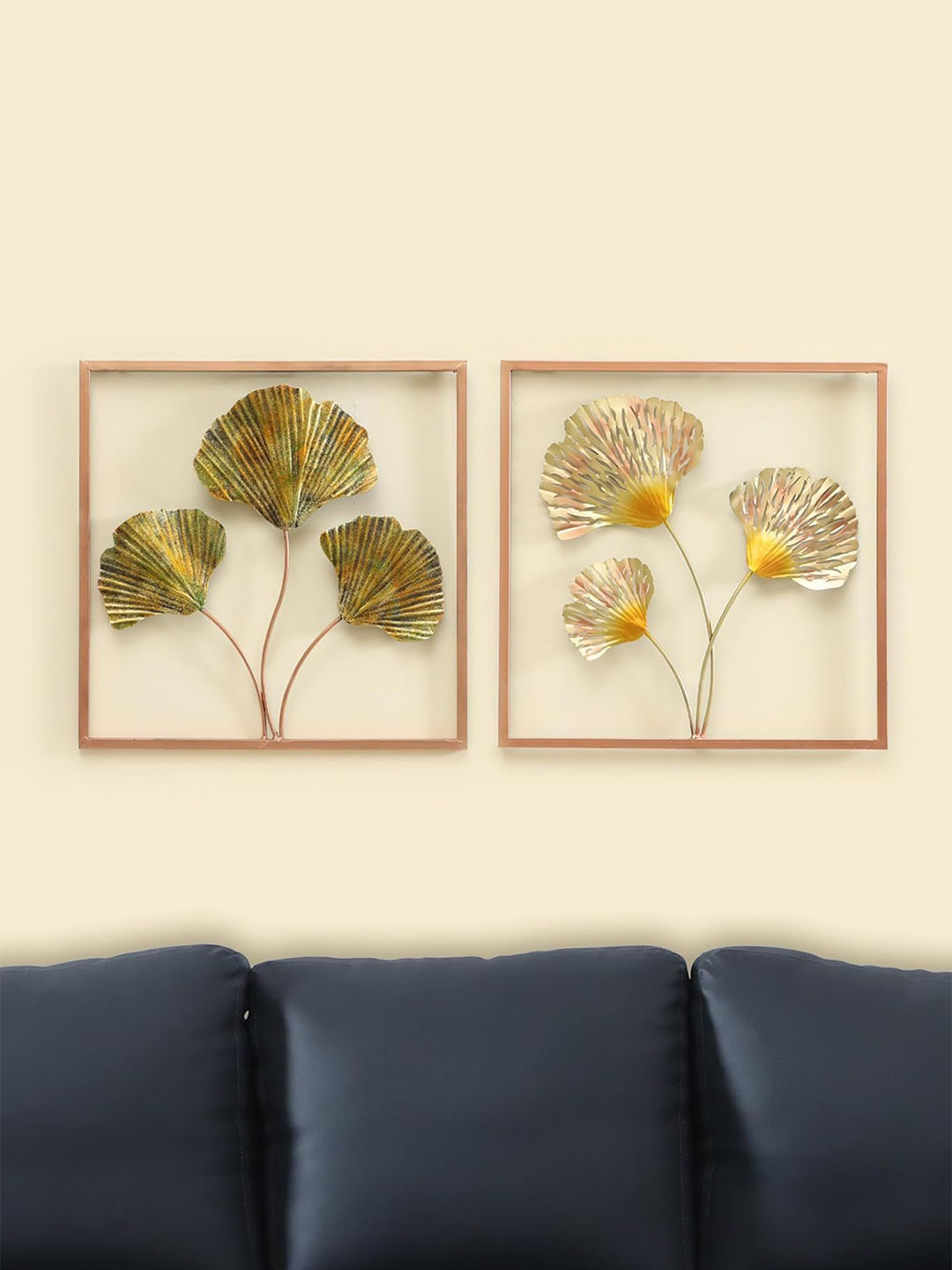 vedas Wall Art Home Decor Metal Floral Glossy Hanging Hall 2Pcs Wall Hangings-18.1In
