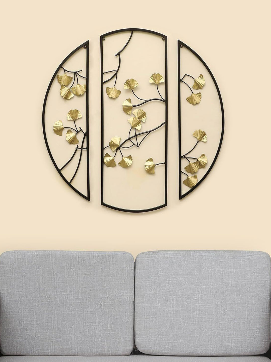 vedas Kyleen Ginko 3 Metal Floral Matte Hanging Hall 3Pcs Wall Hangings-35.8In