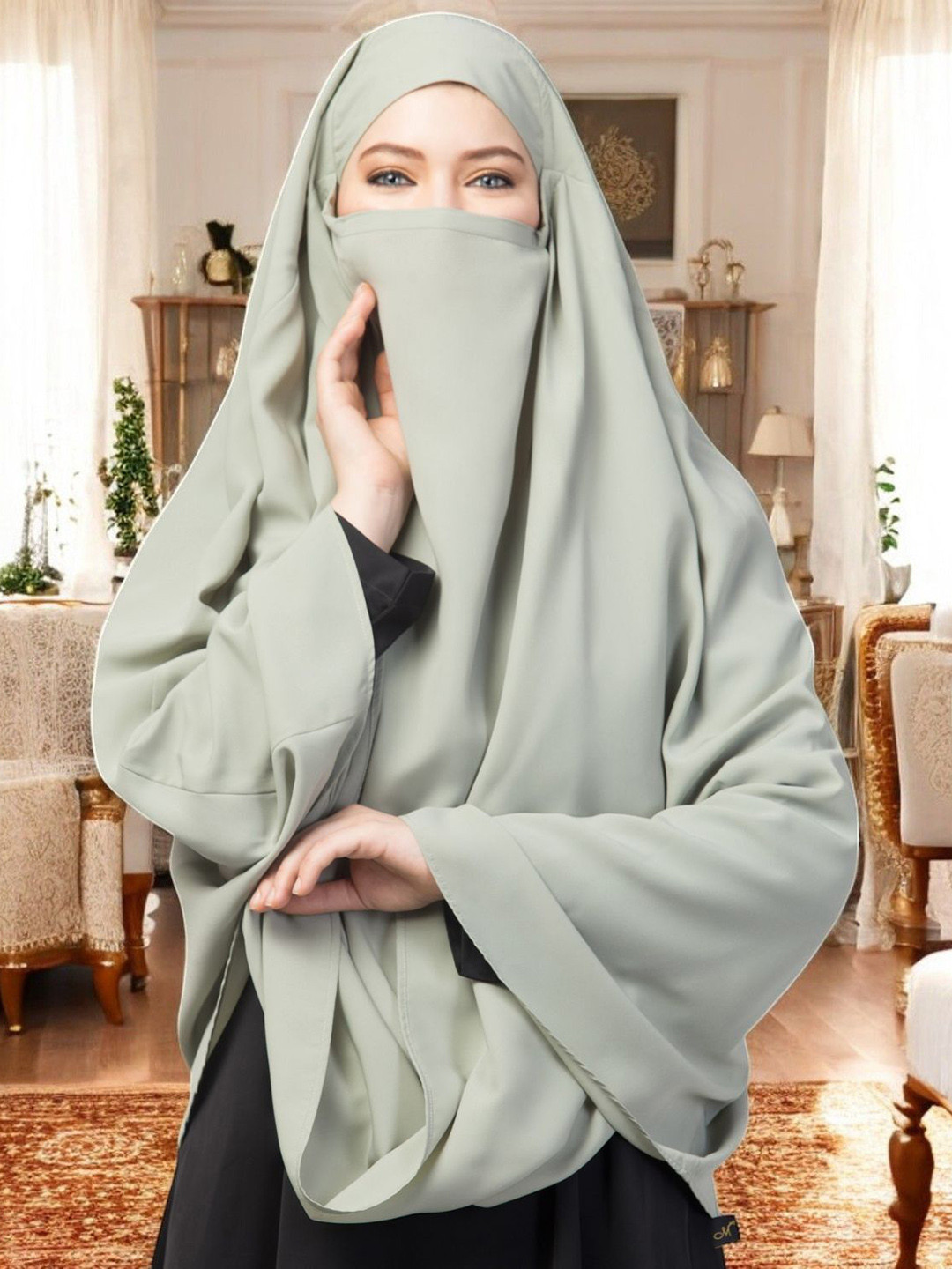 MUSHKIYA Women Solid Plain Color Khimar Hijab Burqa With Attached Mouthpiece