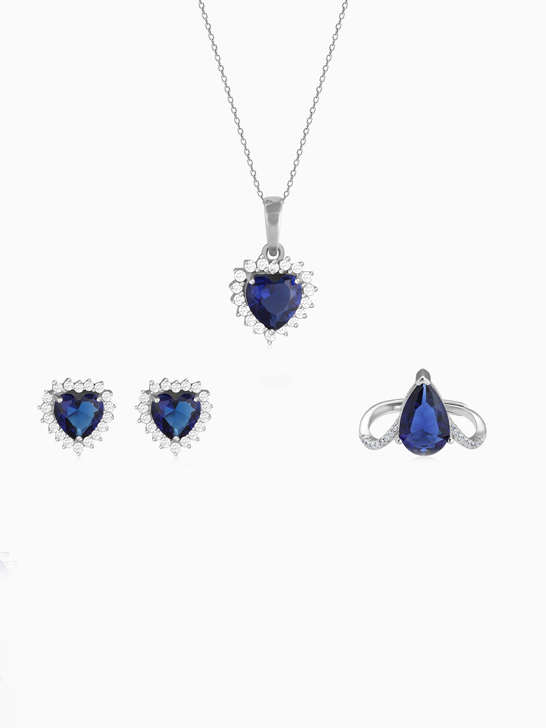 GIVA 925 Silver Rhodium-Plated CZ Studded Heart Of The Ocean Set Of 3 Jewellery Set