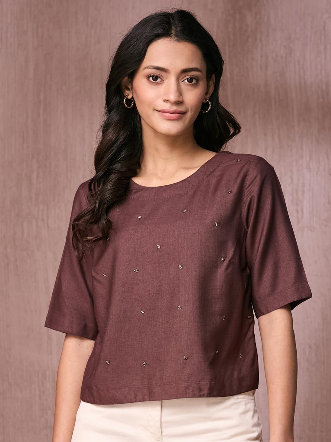 Fabindia Women Embellished Boxy Crop Top