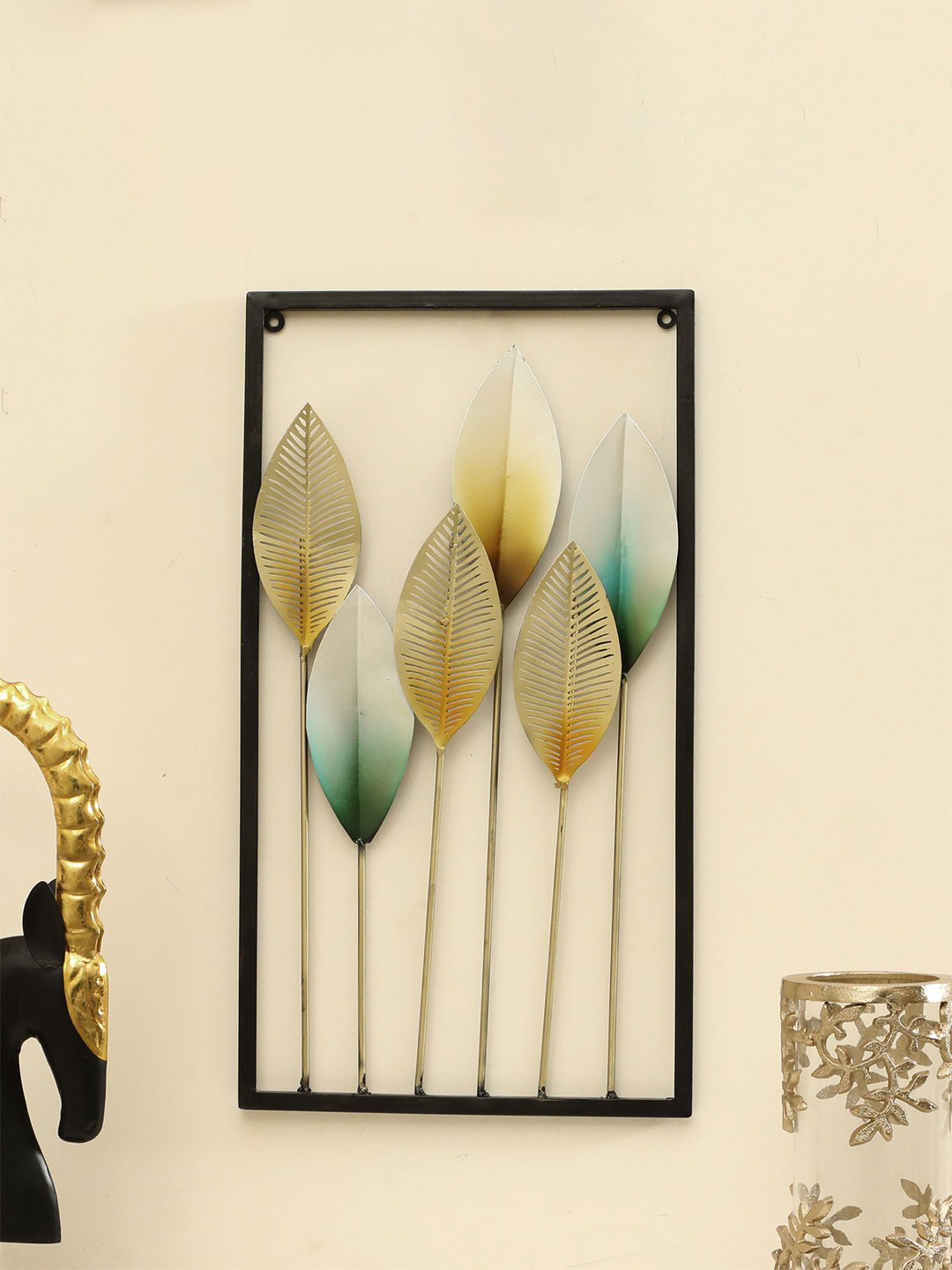 vedas Opal Leaf Metal Floral Glossy Hanging Hall Wall Hangings-22In