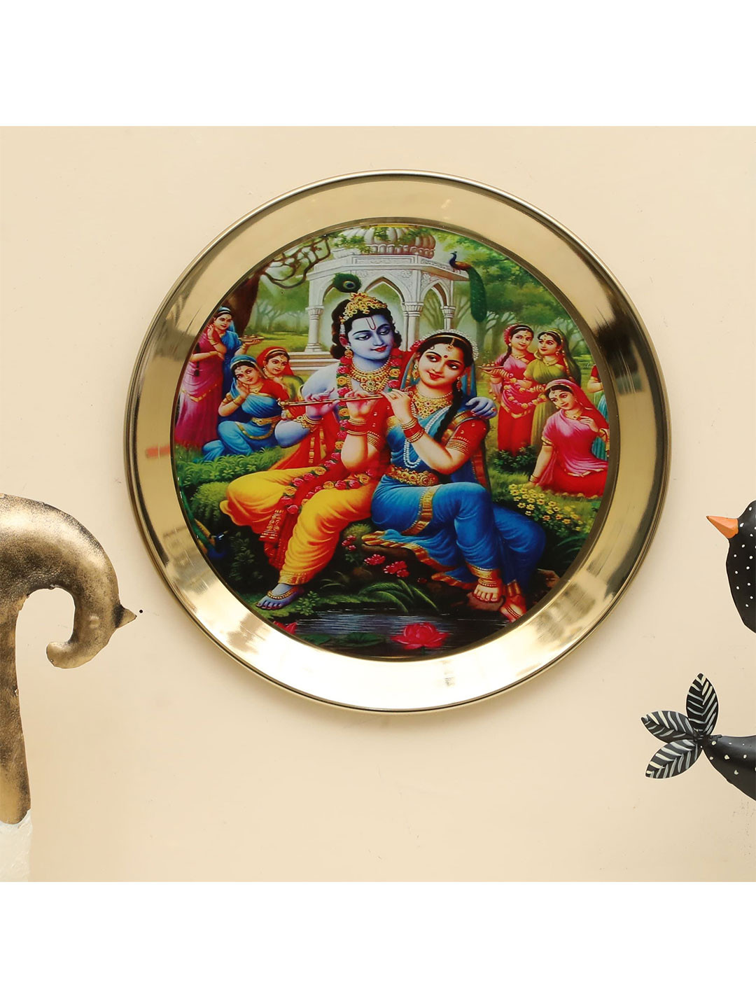 vedas Radha Krishna Metal Glossy Hanging Hall Wall Plates-13In