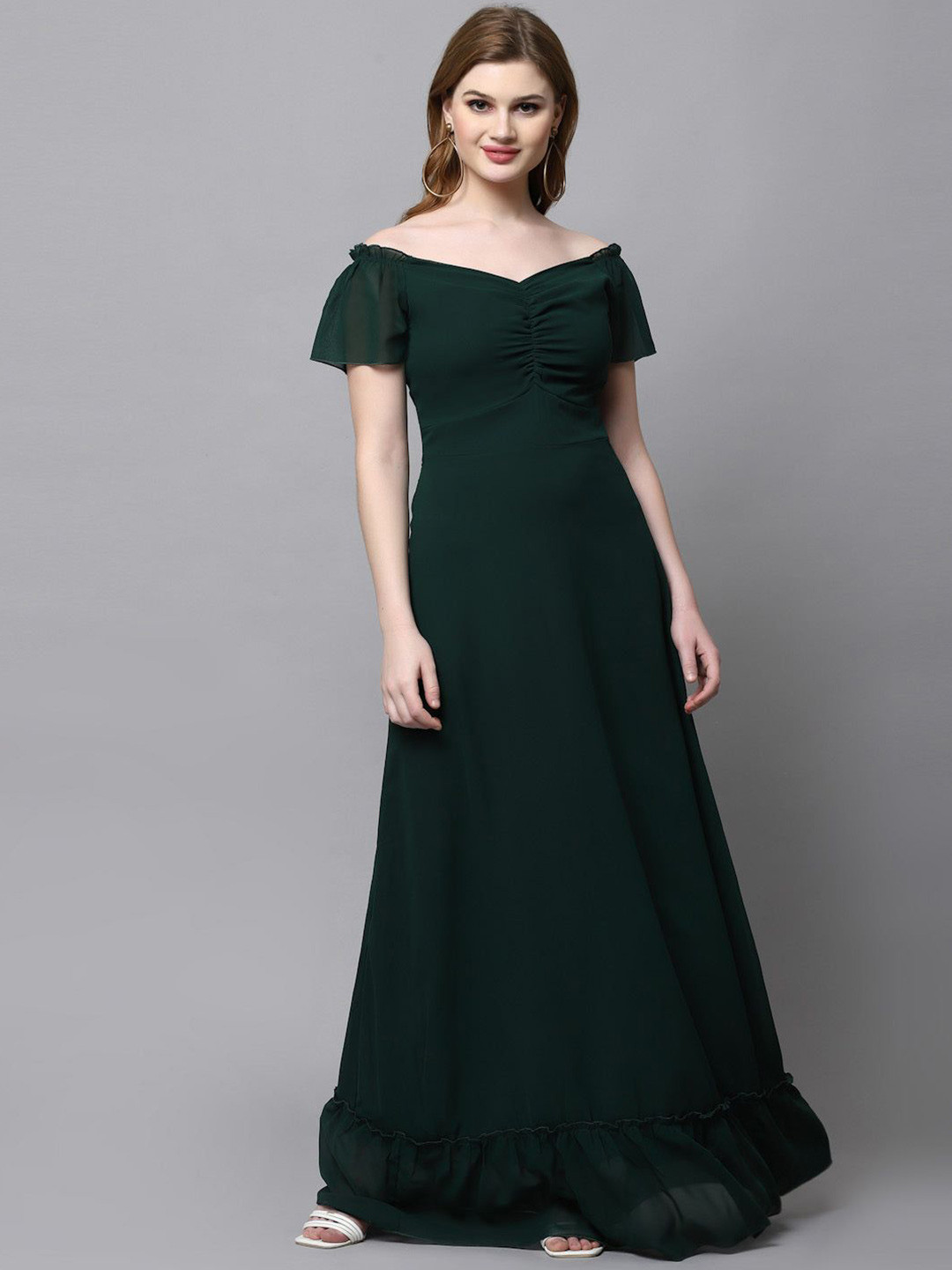 LEXREX Women Off-Shoulder  Georgette Maxi Dress