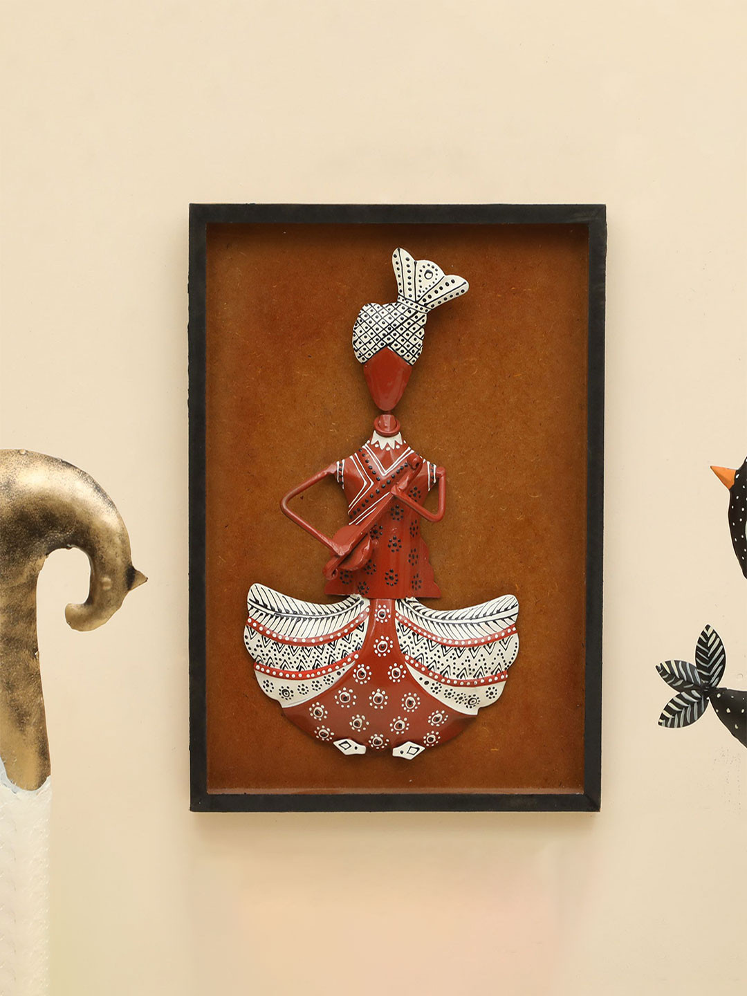 vedas Sitar Metal Ethnic Motifs Matte Hanging Hall Wall Hangings-15In