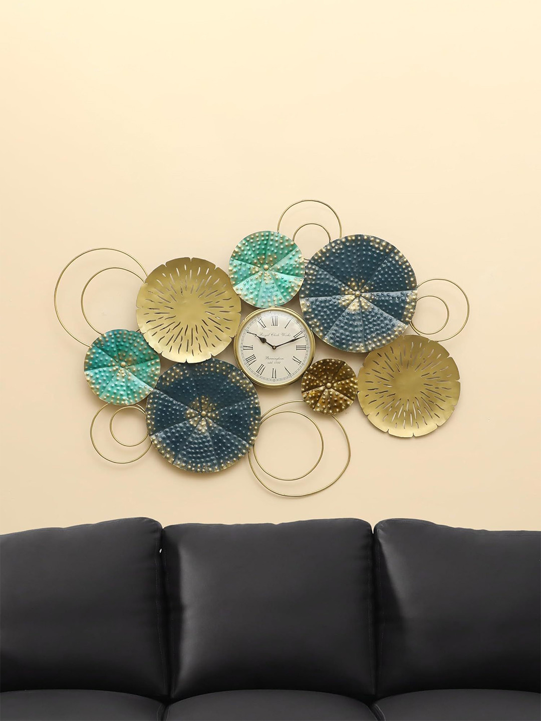 vedas Gold-Toned and Blue Textured Akoko Contemporary Analogue Round Wall Clock