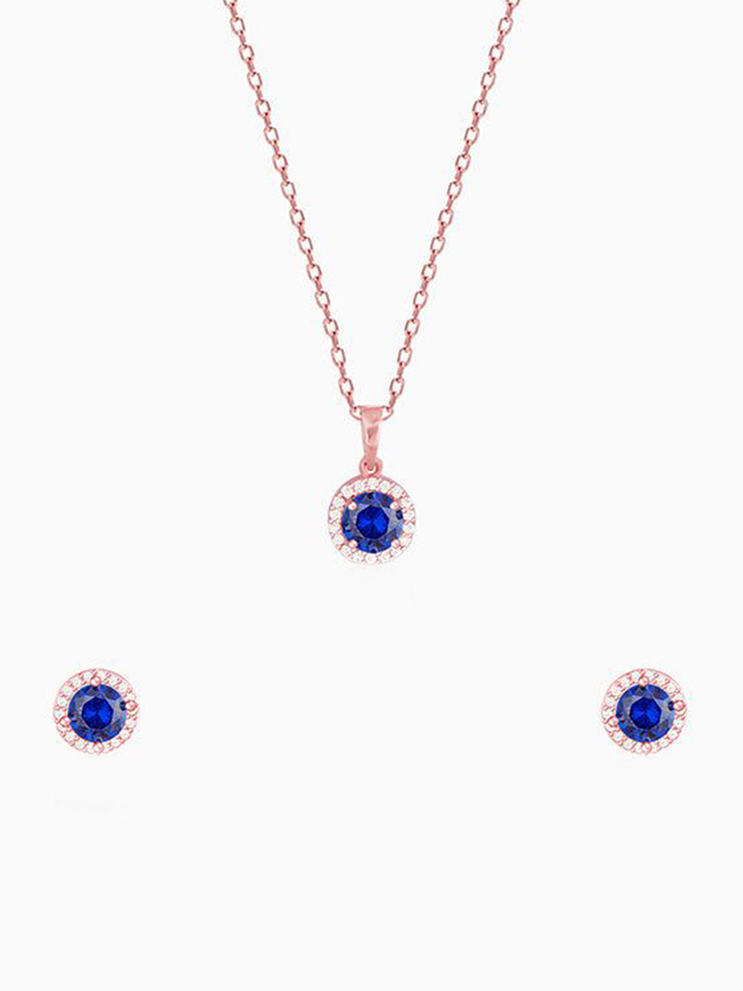 GIVA 925 Sterling Silver Rose Gold Blue Cubic Zirconia Studded Velvet Jewellery Set
