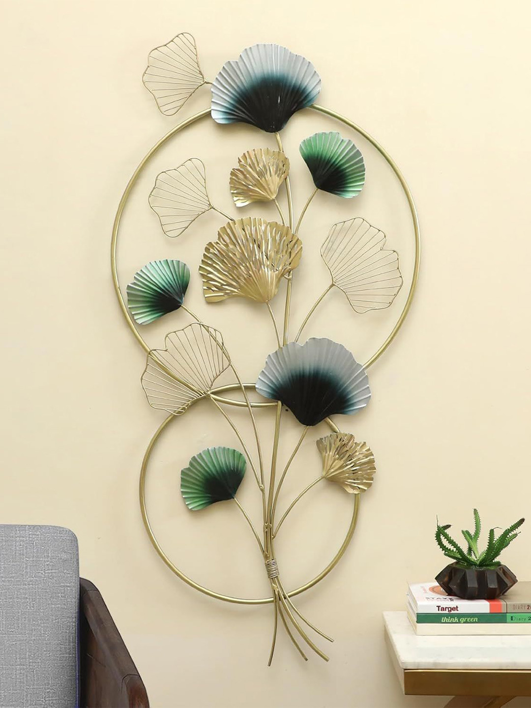vedas Sashi Ginko Leaf Metal Floral Matte Hanging Hall Wall Hangings-48In
