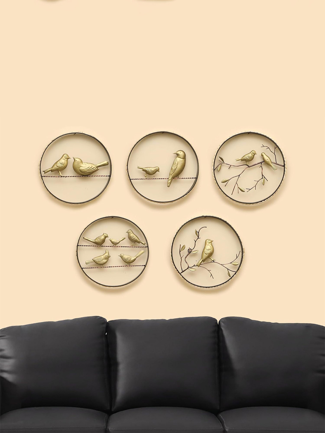 vedas Cara Circle Bird Metal Matte Hanging Hall 5Pcs Wall Hangings-12In