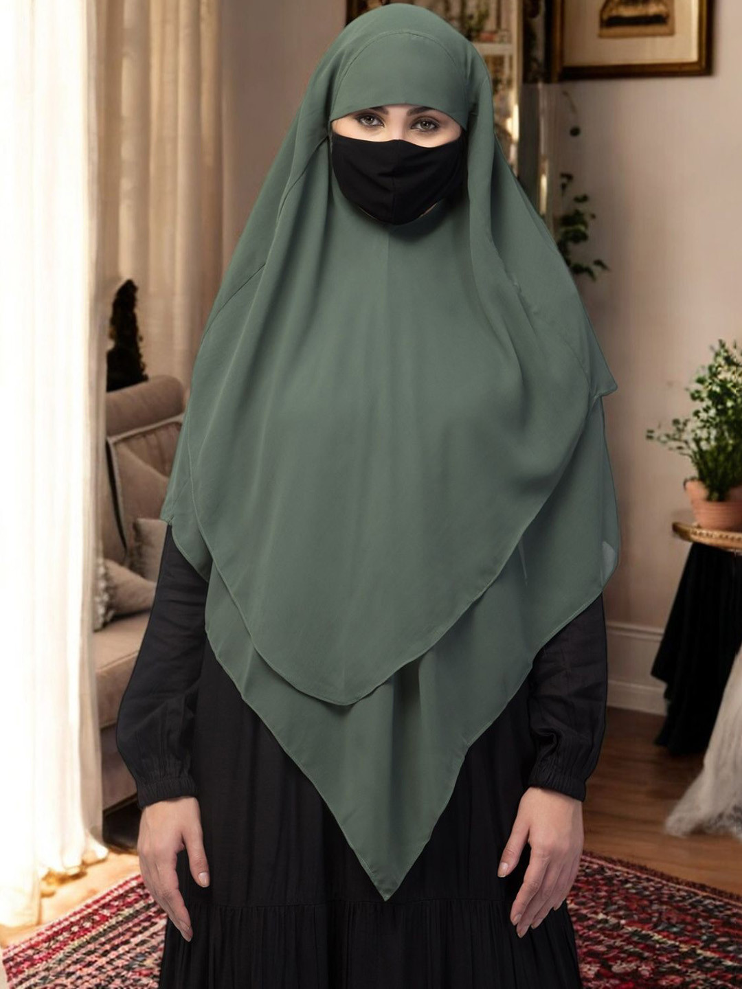 MUSHKIYA Women Solid Layered Triangular Instant Hijab Khimar Burqa