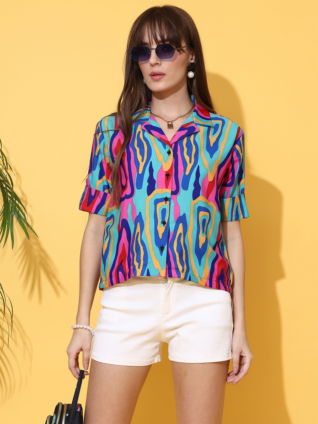 SHEETAL Associates Women Classic Fit Cuban Collar Abstract Printed Casual Shirt