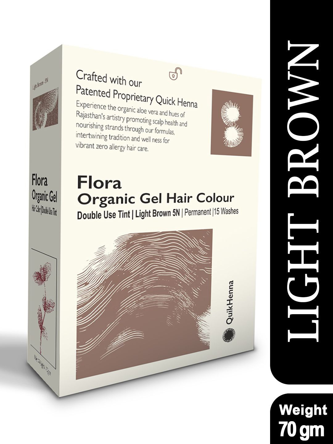 QUIKHENNA Flora Organic Gel Double Use Tint Hair Color - 70 g - Light Brown 5N