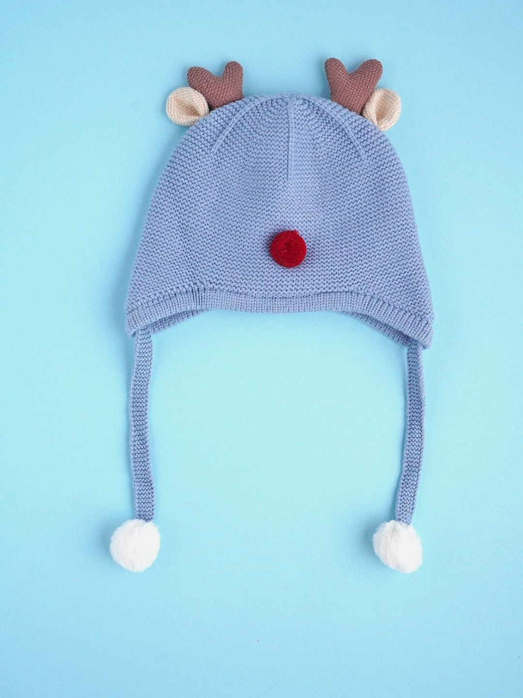 Little Surprise Box LLP Kids Antler Knitted Soft Woolen Winter Cap With Tie Up 6-18 Months