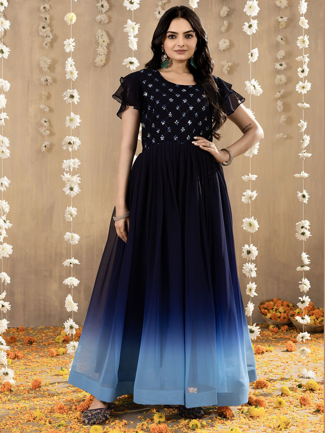 Tilton Ombre Sequined Gown Maxi Dress