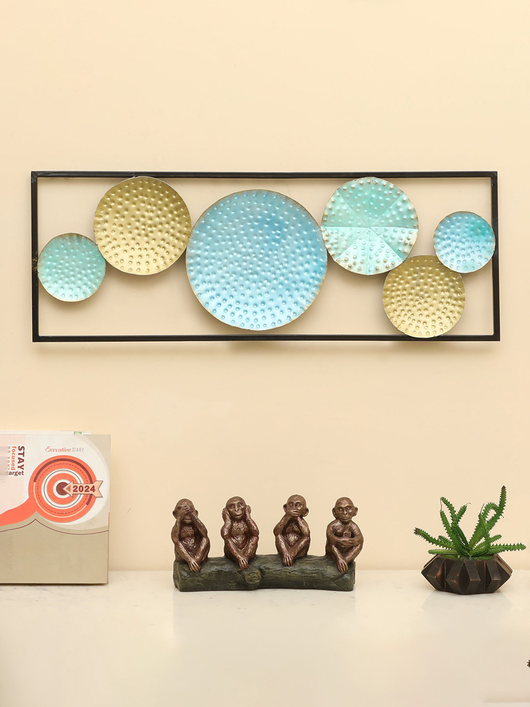 vedas Basil Hammered Metal Matte Hanging Hall Wall Hangings-30In