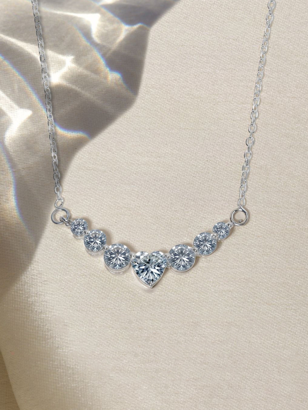 HighSpark 92.5 Sterling Silver Cubic Zirconia Hearty Constellation Solitaire Chain