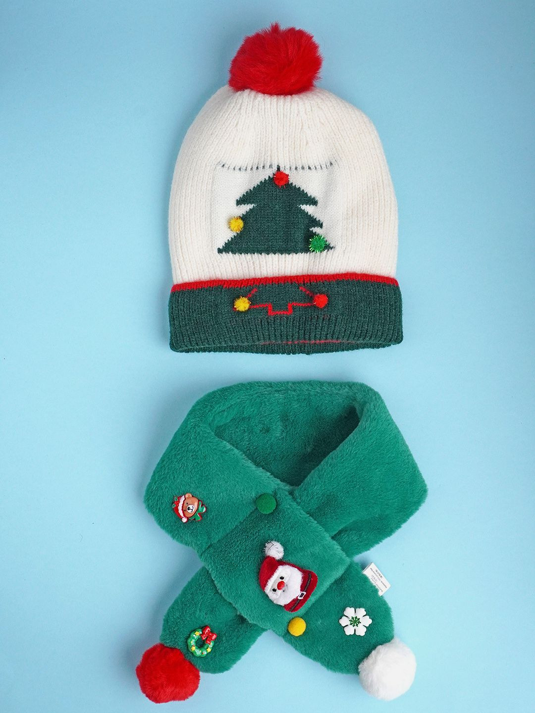 Little Surprise Box LLP 2Pcs Tree Christmas Winter Beanie Long Style Neck Muffler For Kids
