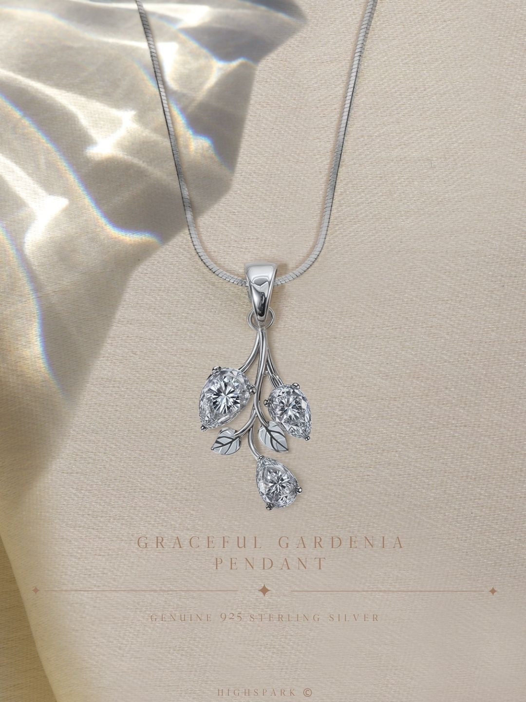 HighSpark 92.5 Sterling Silver Cubic Zirconia Tulip Flower Solitaire Pendant