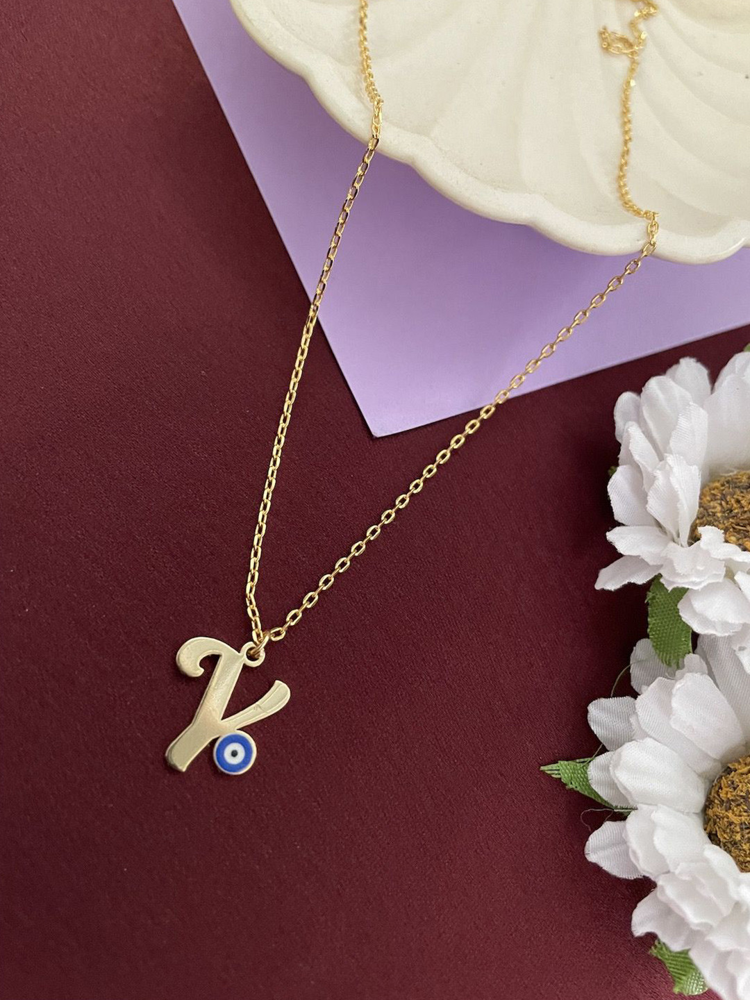 Digital Dress Room Gold-Plated 'Y' Evil Eye Pendent With Chain