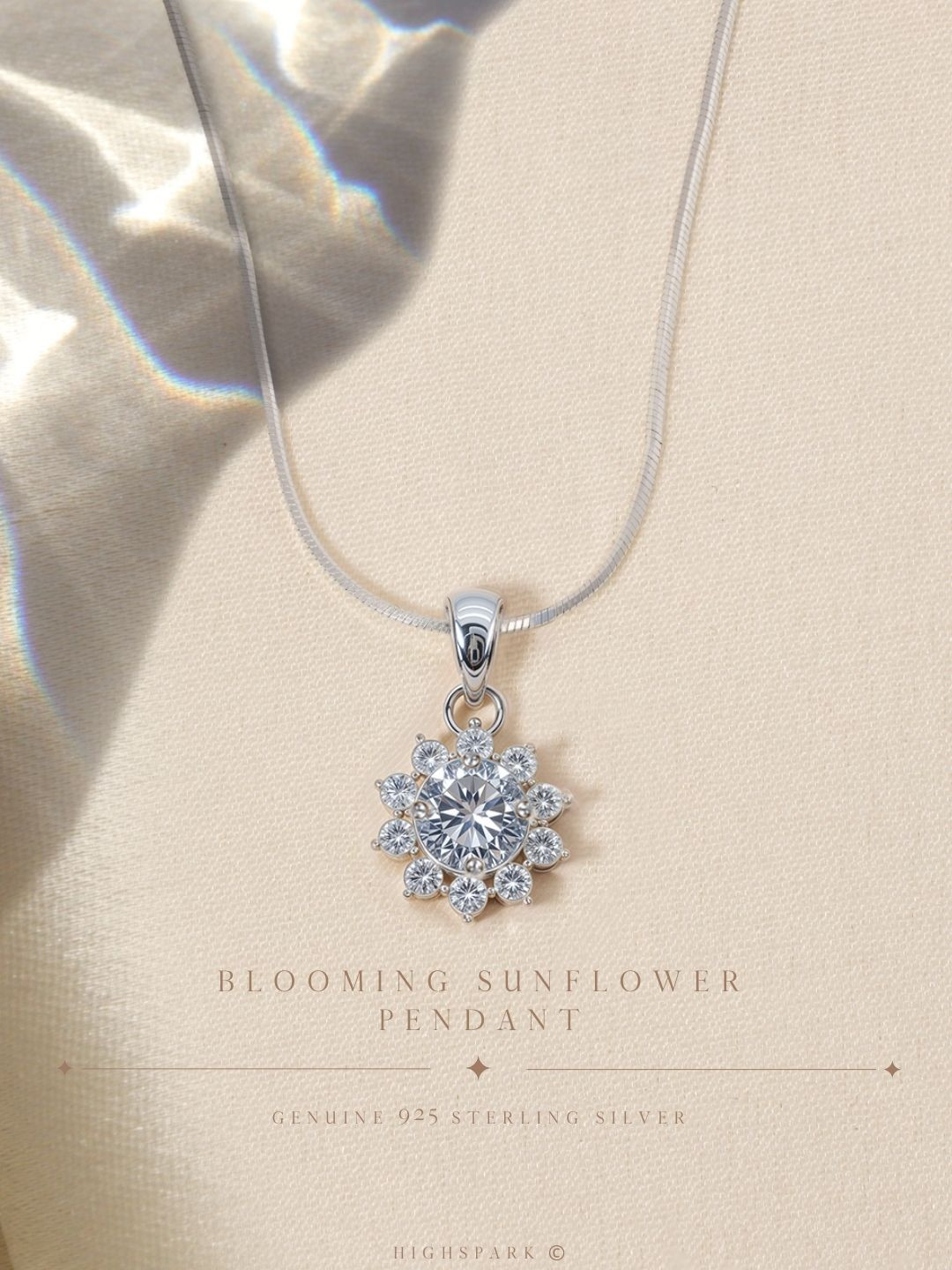 HighSpark 92.5 Sterling Silver Cubic Zirconia Radiant Blossom Solitaire Pendant