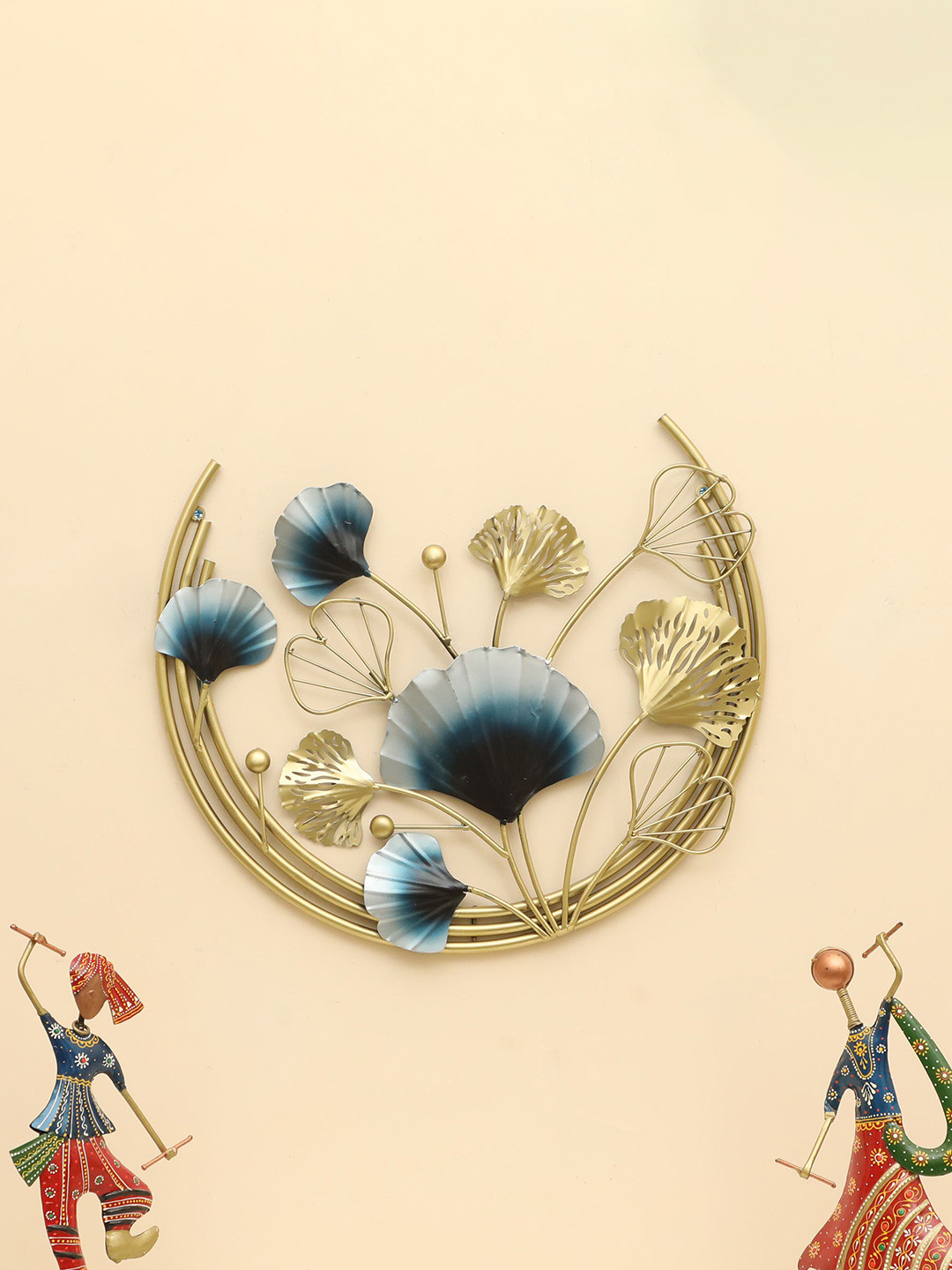 vedas Taro Ginko Leafs Metal Floral Glossy Hanging Hall Wall Hangings-18In